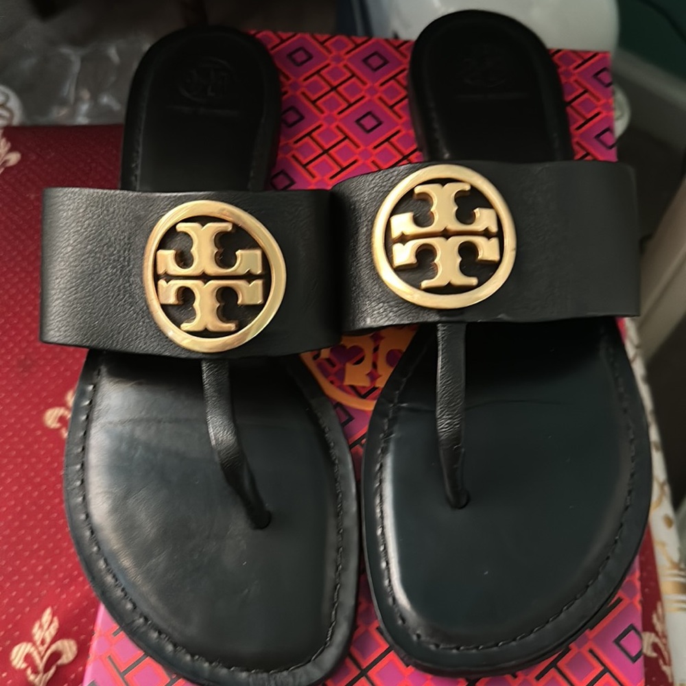 Tory Burch Benton Band Flat Sandal Calf Leather Size 10
